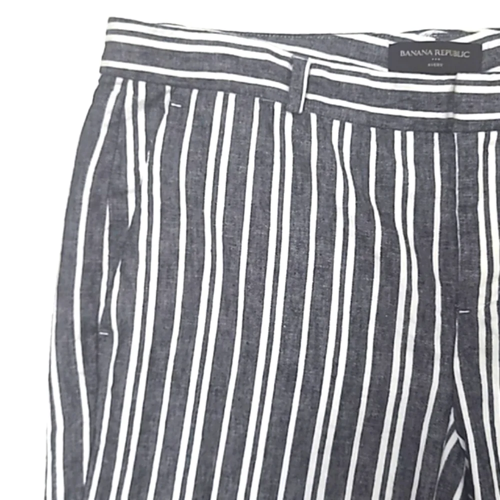 Banana Republic Avery Linen Crop Ankle Pants High Waist Rise Pinstriped Dressy
